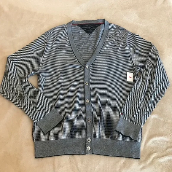 Tommy Hilfiger Striped V-Neck Cardigan Sweater - Size L - Picture 5 of 8